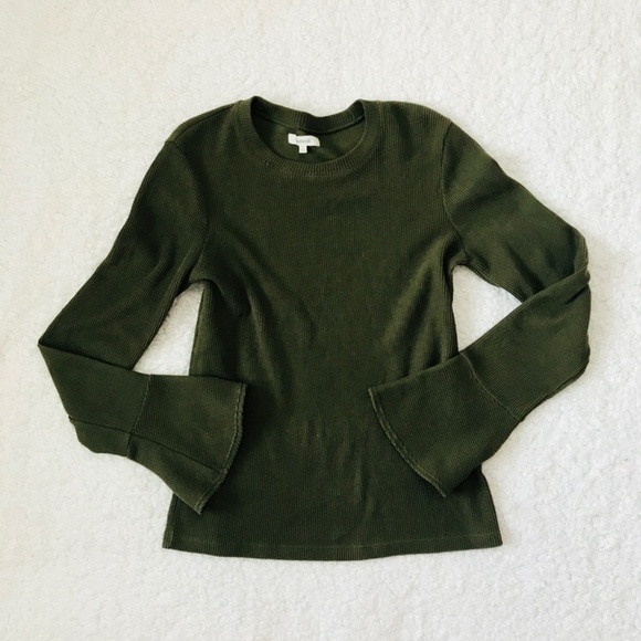 Madewell Ruffle Cuff Ribbed Top Bell Sleeves L - Picture 2 of 7